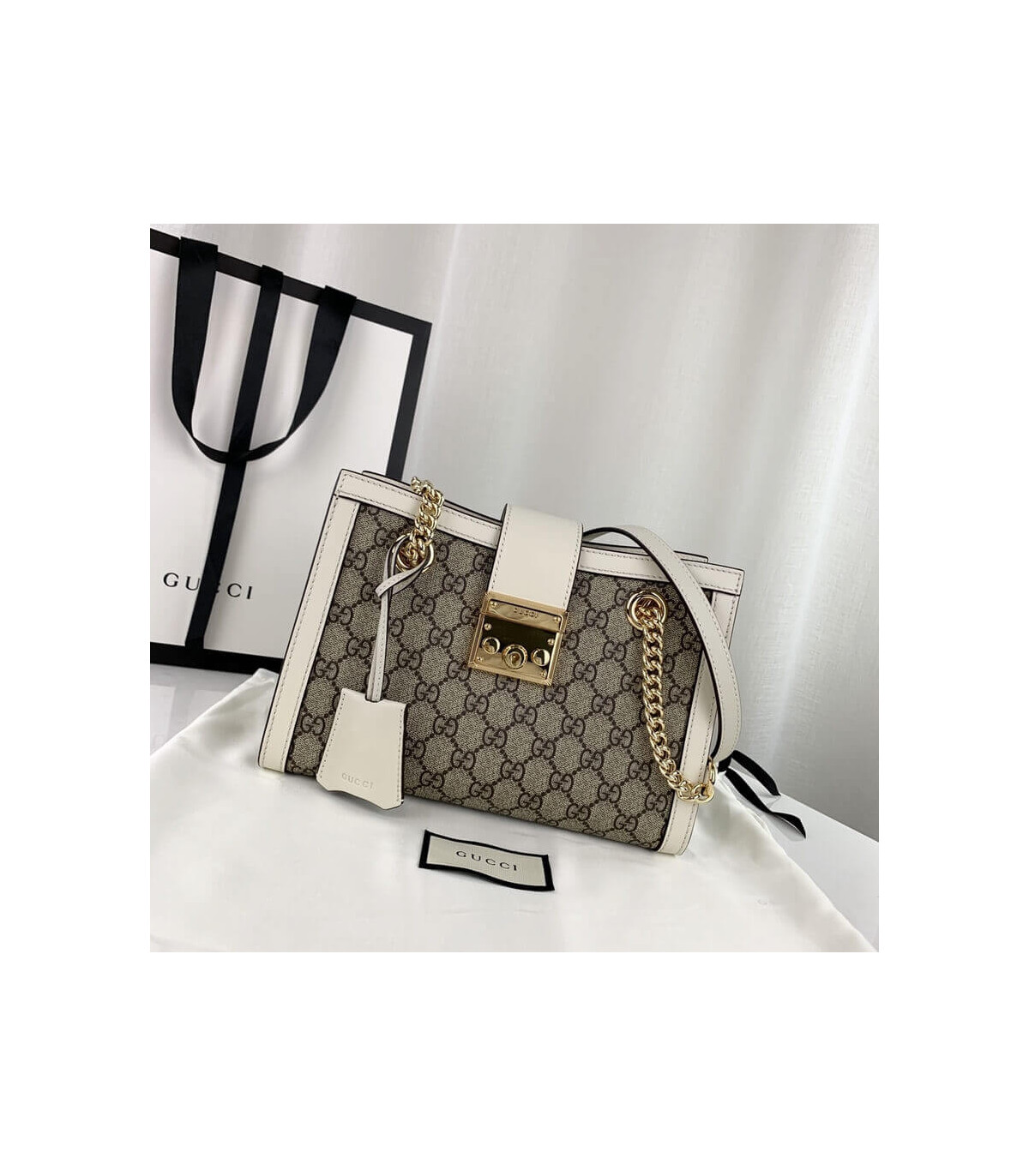 Gucci GG Supreme Padlock Small Shoulder Bag White