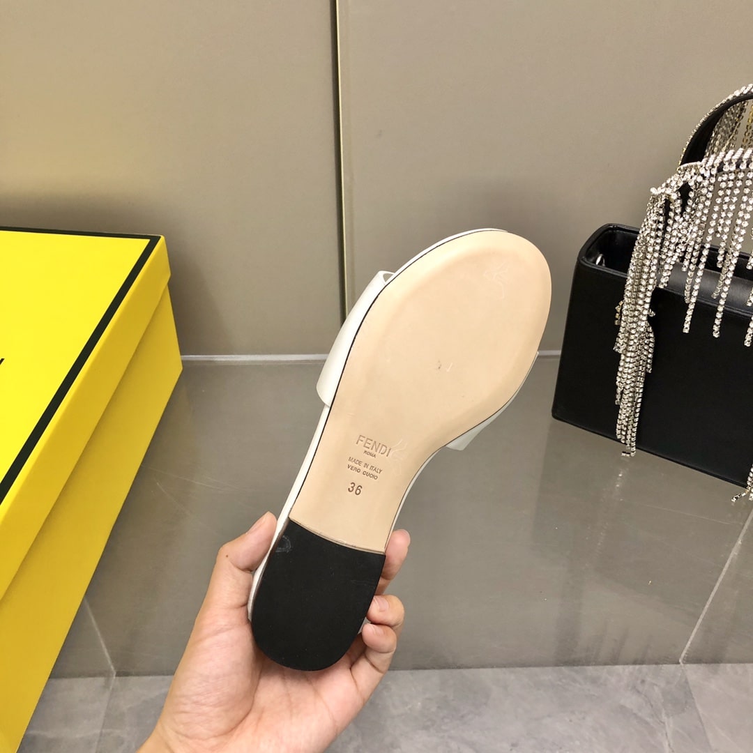 Fendi Baguette White Leather Slides