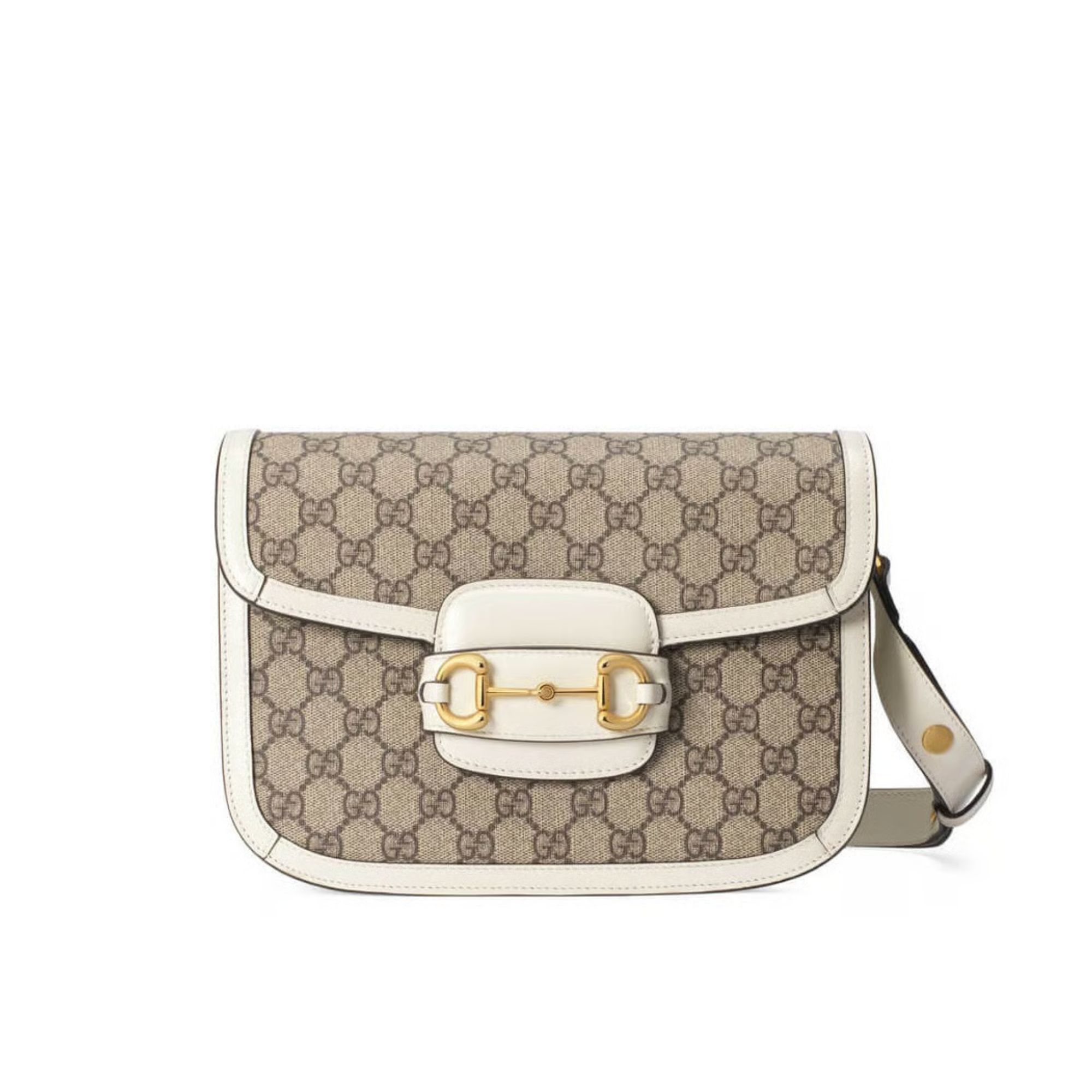 Gucci 1955 Horsebit White GG Supreme Canvas Shoulder Bag 25cm
