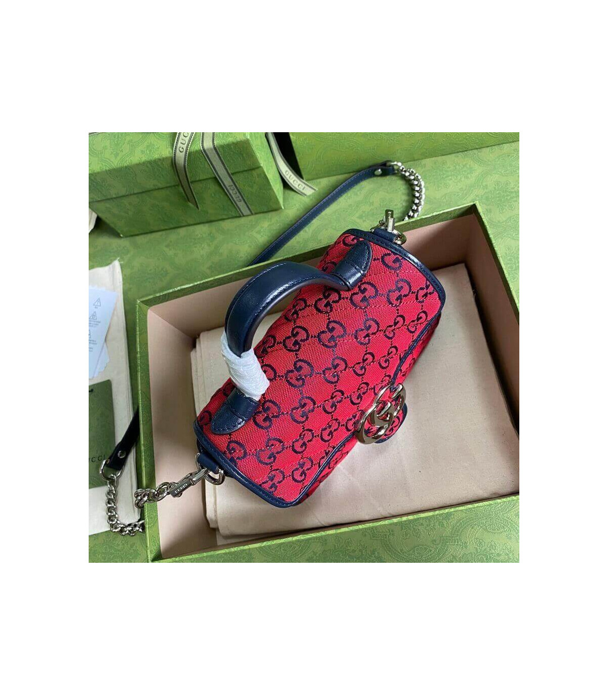 Gucci GG Marmont Multicolour Mini Top Handle Bag Red