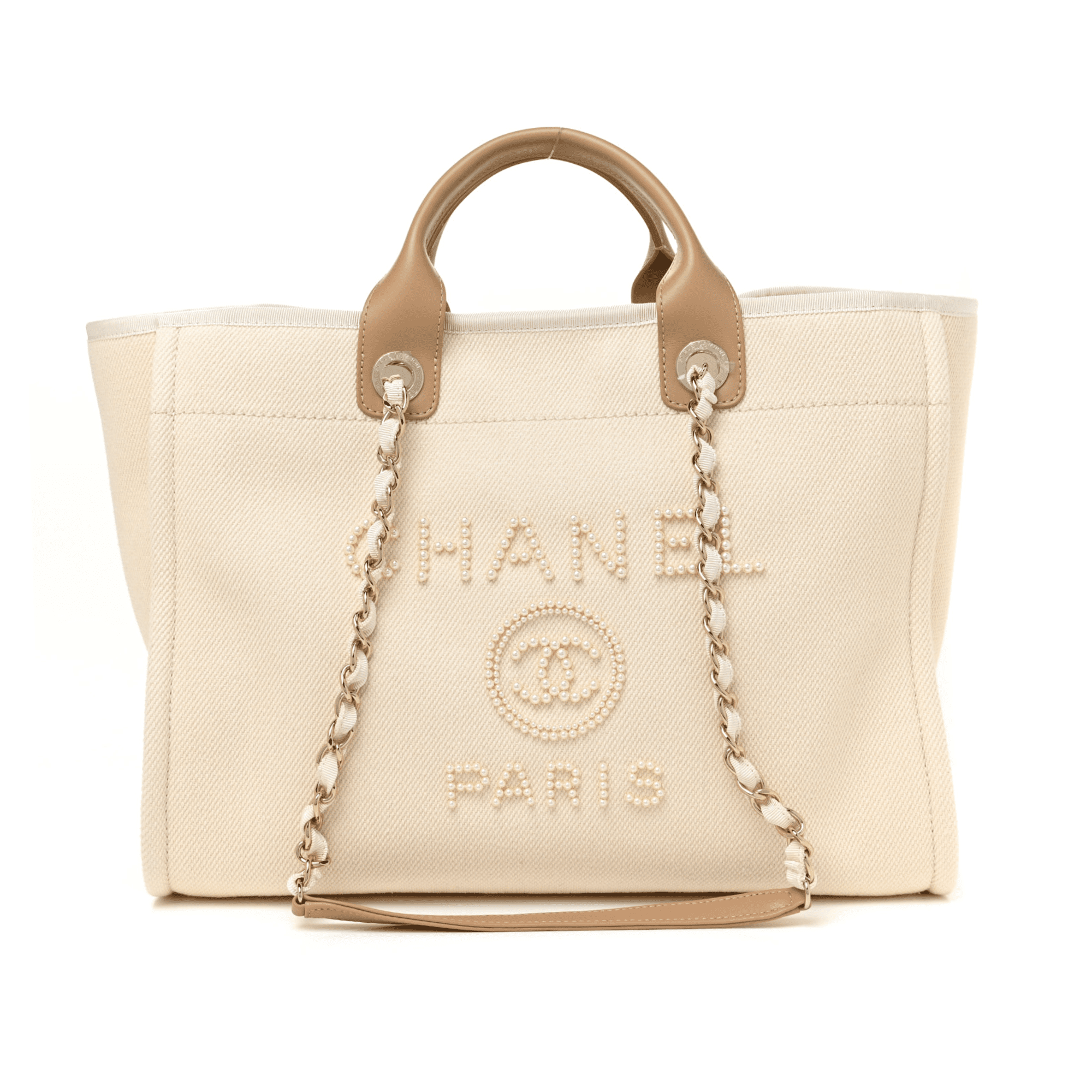 Chanel Deauville Shopping Small Tote 35Cm Mixed Fabric Calfskin White