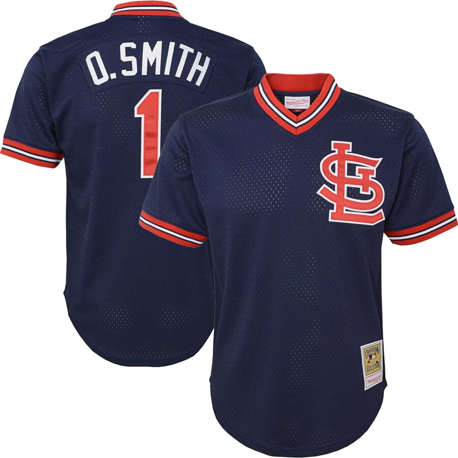 Ozzie Smith St. Louis Cardinals Mitchell&Ness Youth Cooperstown Collection Mesh Batting Practice Jersey Navy
