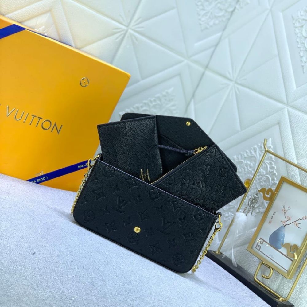 Louis Vuitton Félicie Pochette Monogram Empreinte Leather Crossbody Bag Black 21cm M82477