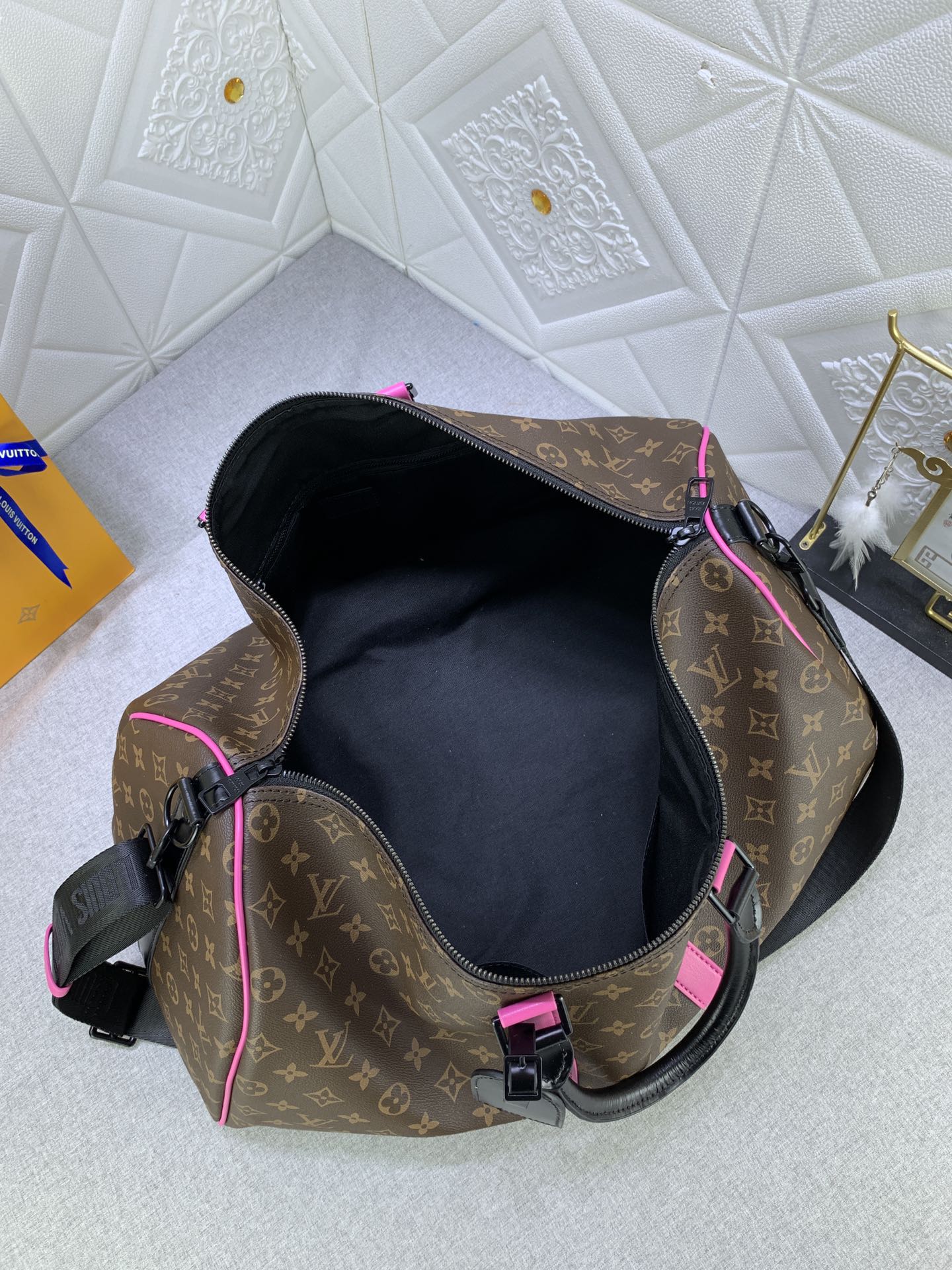 Louis Vuitton Keepall Bandouli Re 50 Brown And Pink Macassar Canvas M45866
