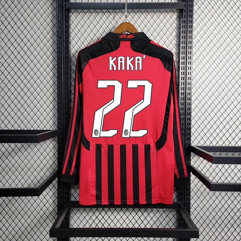 Retro 2007-08 AC Milan Home Long Sleeve RONALDO KAKA  SHEVCHENKO NESTA MALDINI  Football jersey retro