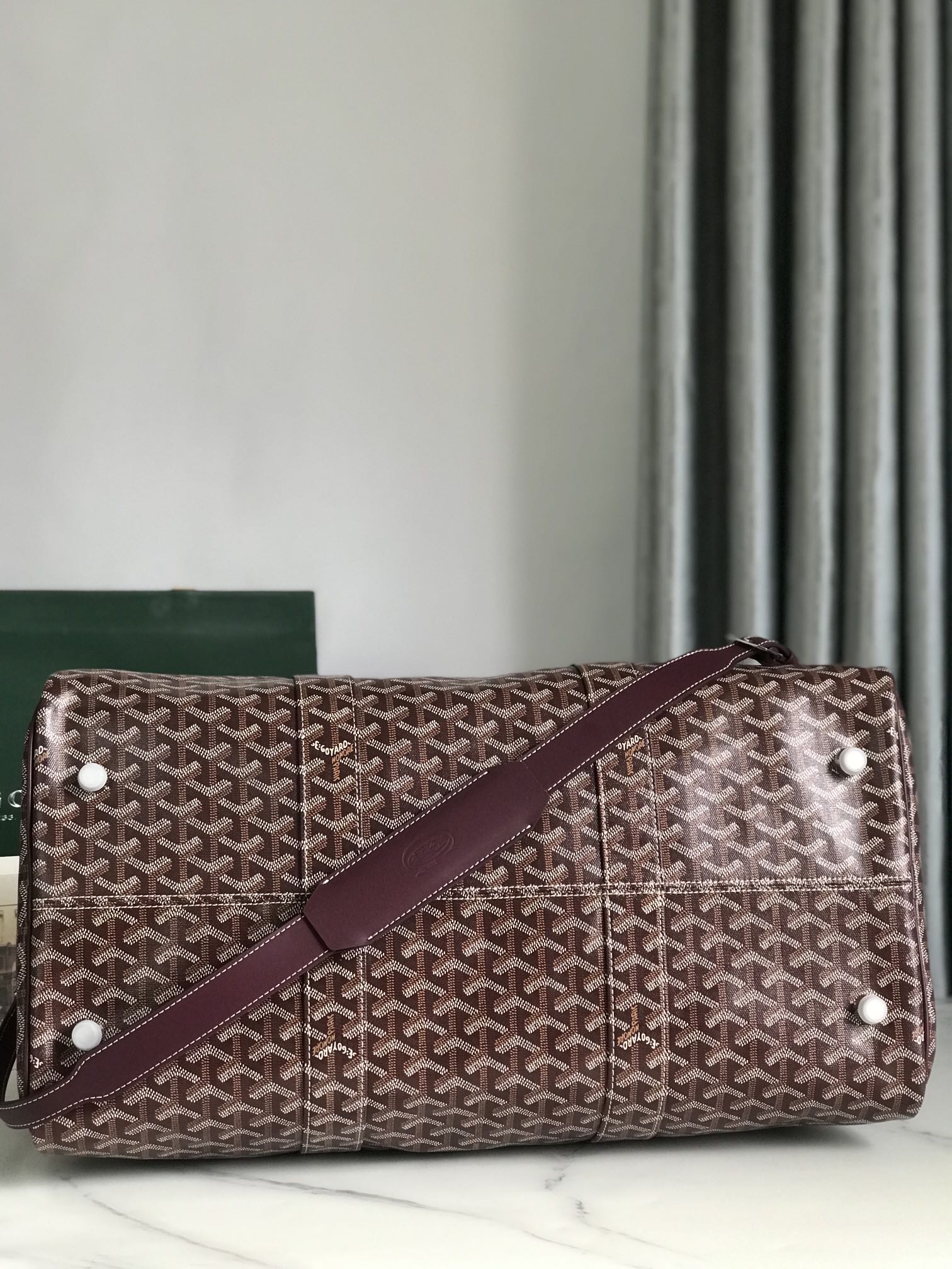 Goyard Boston 50 Bag Cm Wine Red Goyardine Canvas And Calfskin Trim