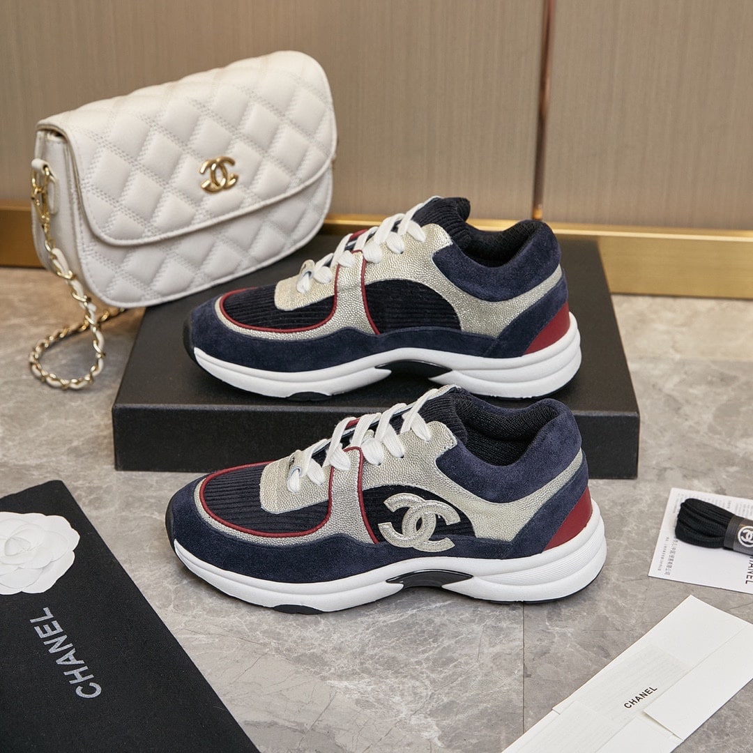 Chanel Cc Logo Sneakers Navy Burgundy
