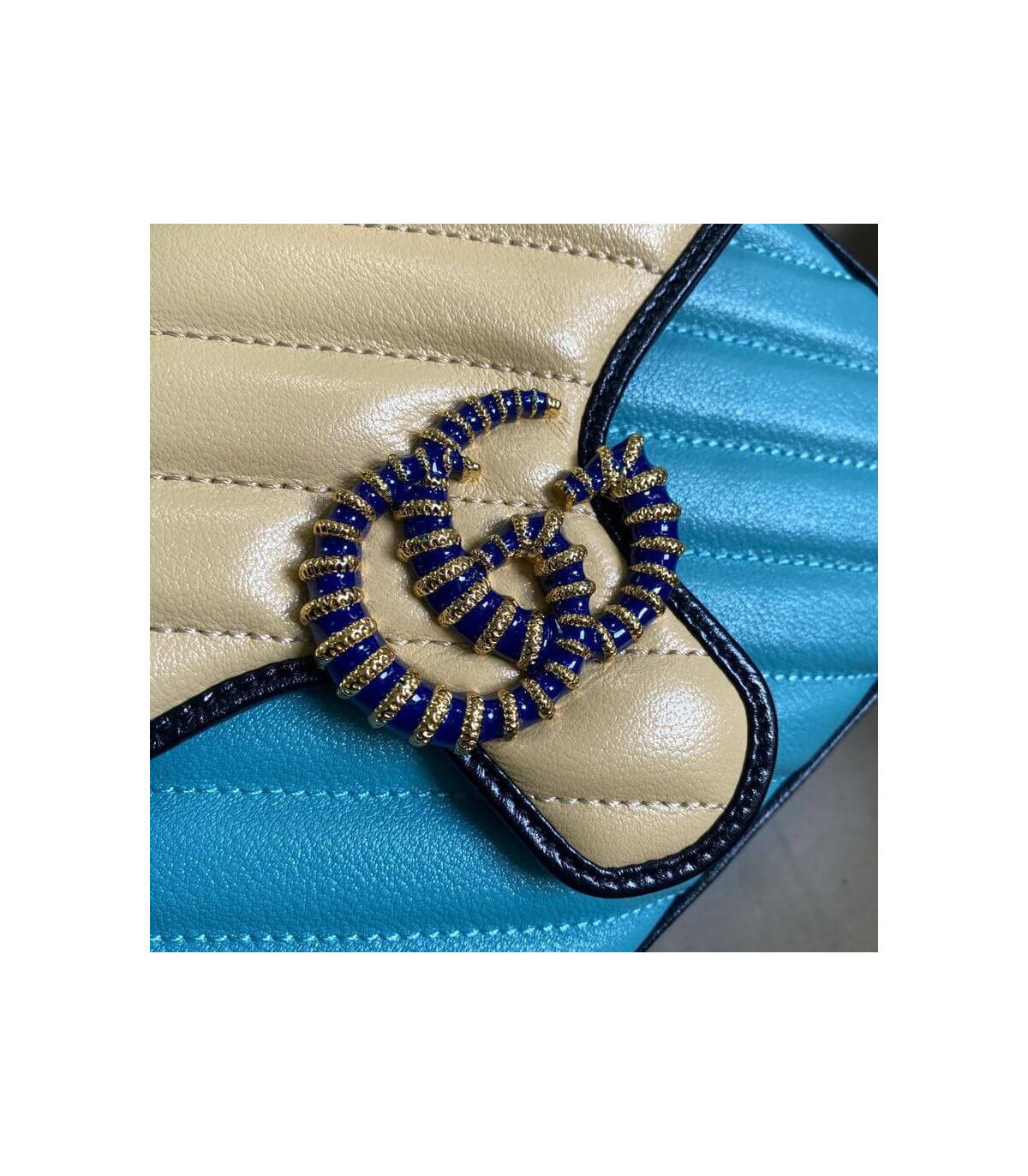 Gucci GG Marmont Mini Bag Butter and Pastel Blue Leather