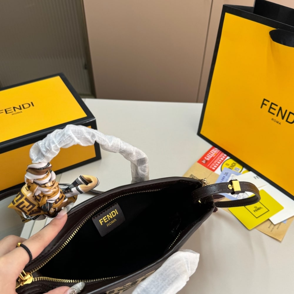 Fendi Mini Roll Ff Jacquard Mini Bag Brown 18Cm