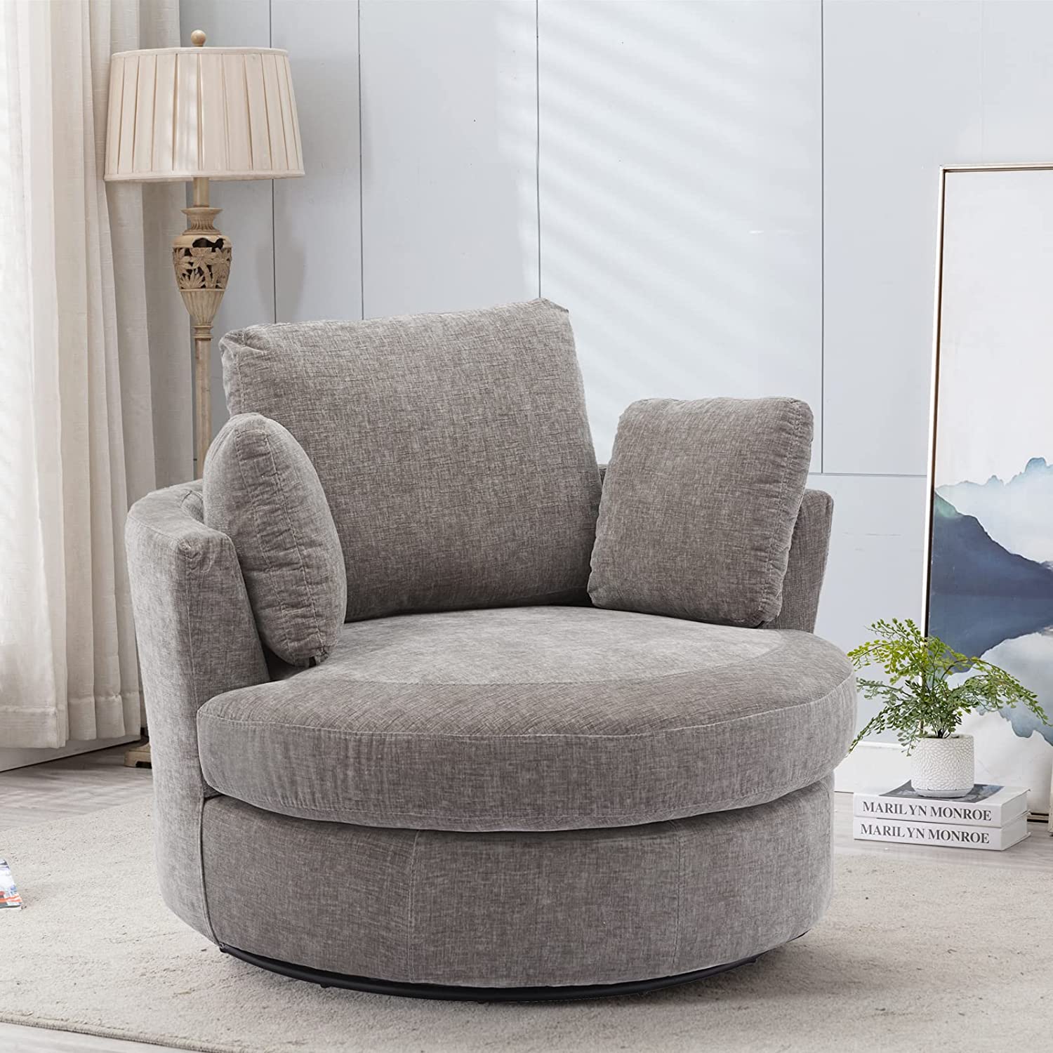 BARREL CHAIR SWIVEL ACCENT SOFA WITH PILLOWS