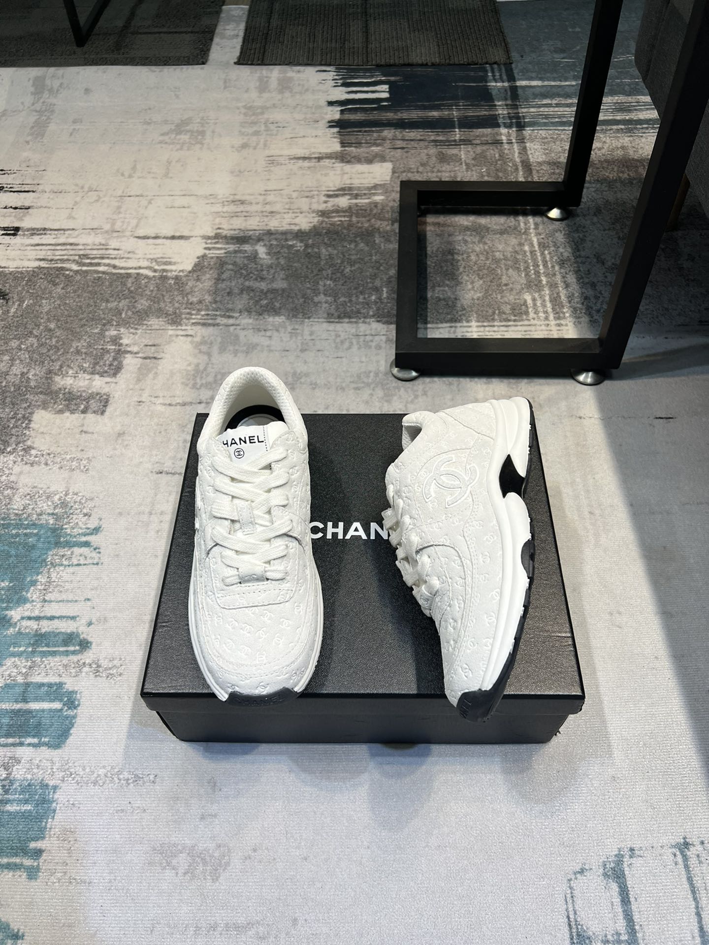 Chanel Cc Embossed Logo Suede White