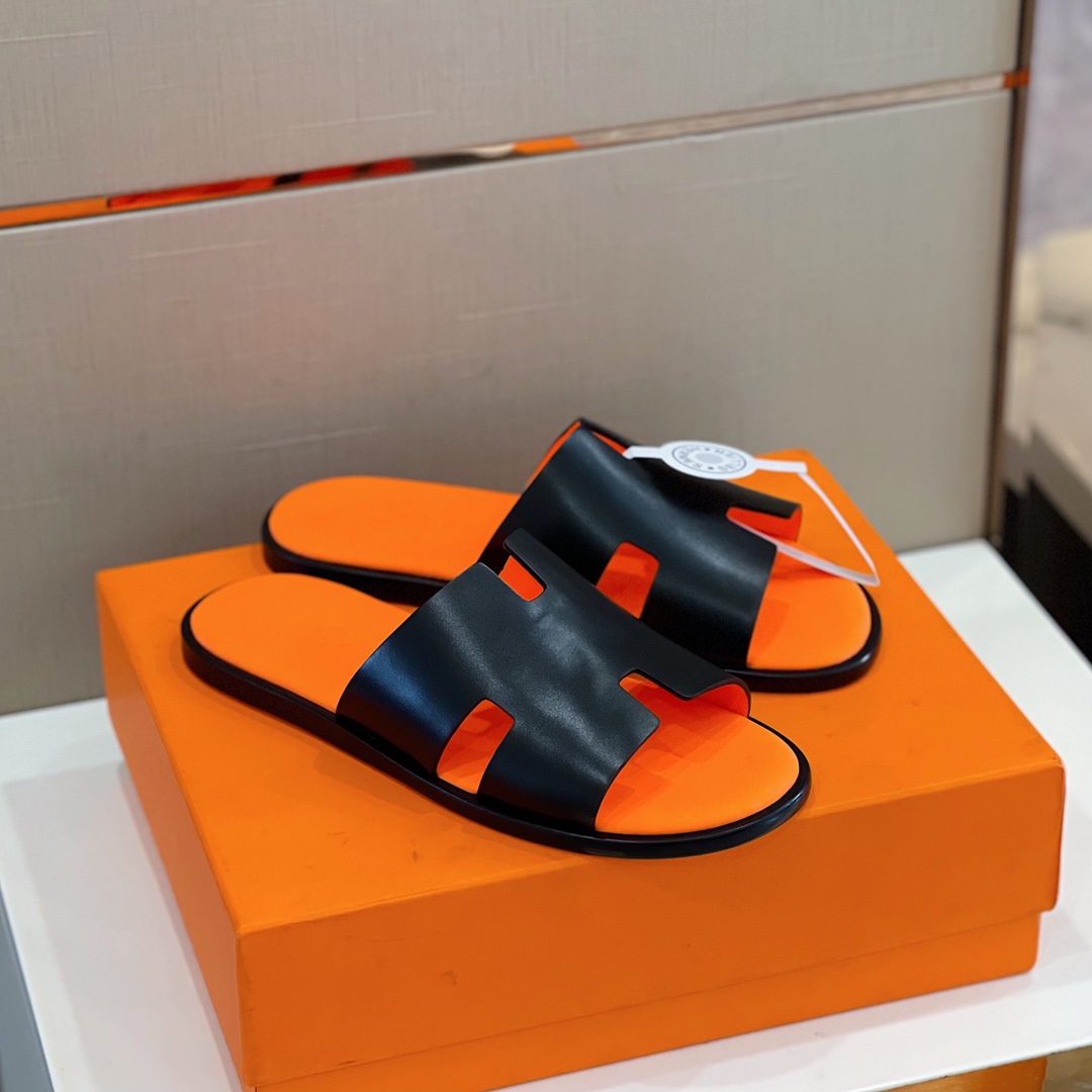 HERMES SANDAL IZMIR BLACK/ORANGE