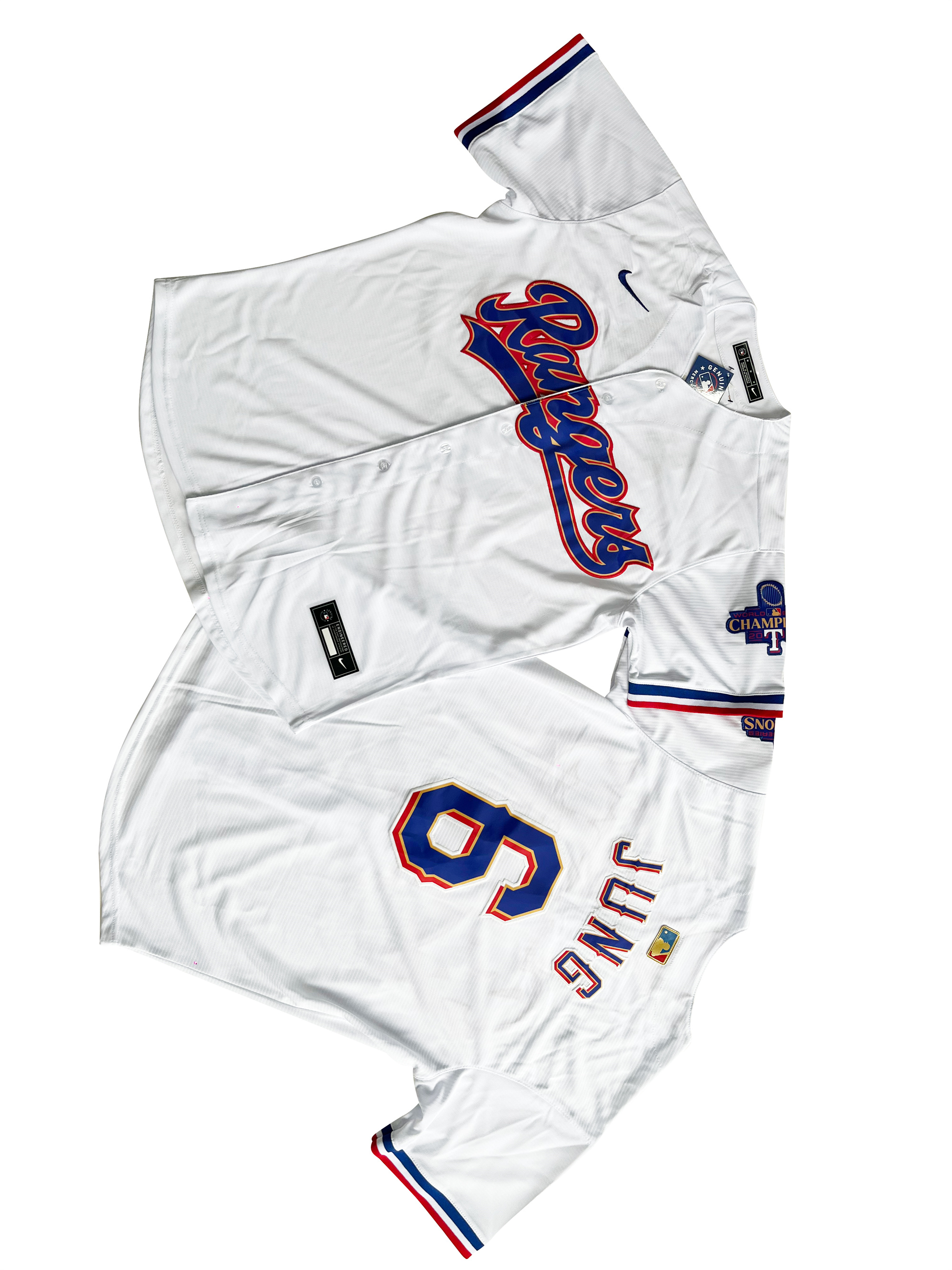 Men's Texas Rangers 6# Josh Jung White 2024 Gold Collection Limited Player Jersey