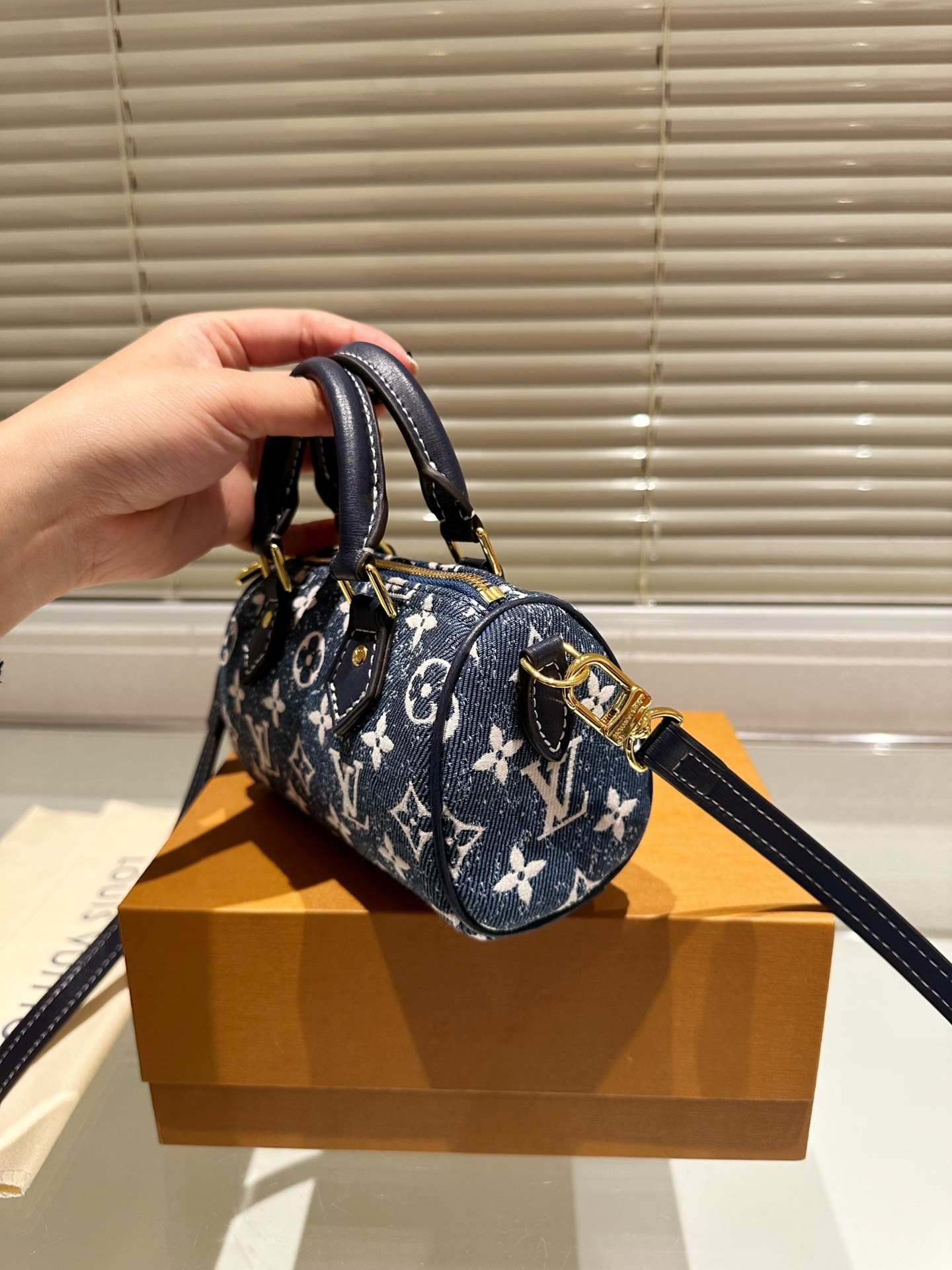 Louis Vuitton Nano Speedy Denim Blue Bag 17Cm M81168