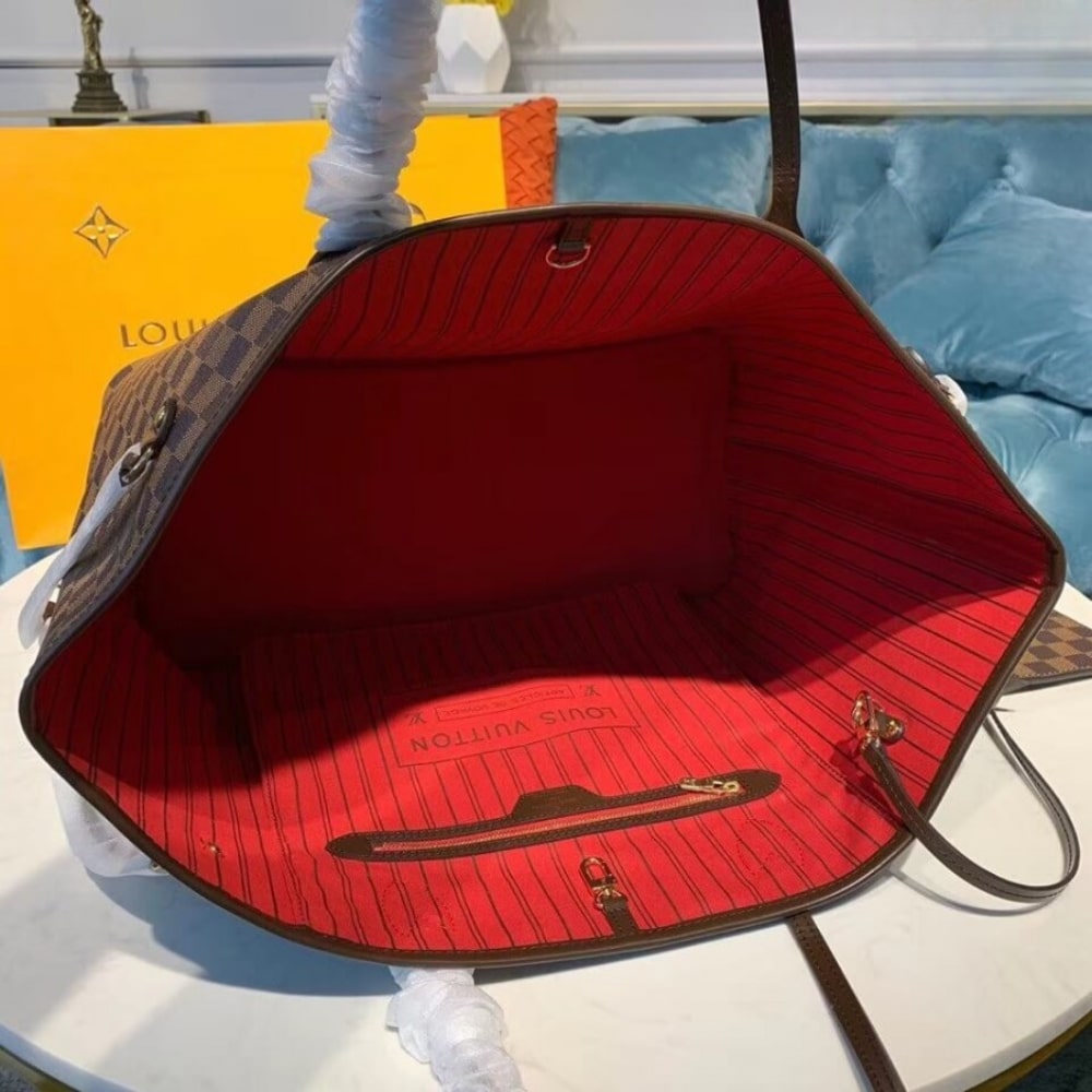 Louis Vuitton Neverfull GM Damier Ebene Canvas Tote Bag Cerise Red 39cm N40597