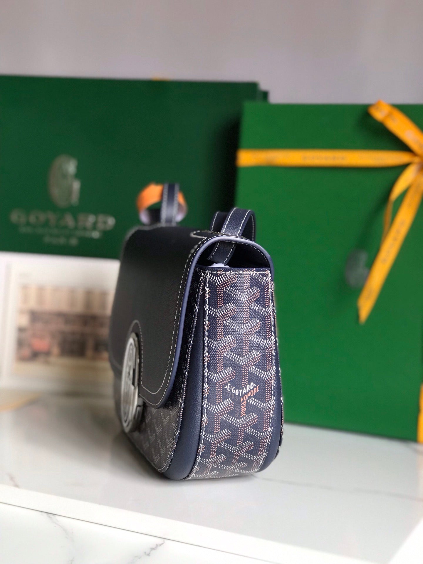 Goyard 233 Bag 25 Cm Navy Blue Calfskin And Goyardine Canvas 25cm