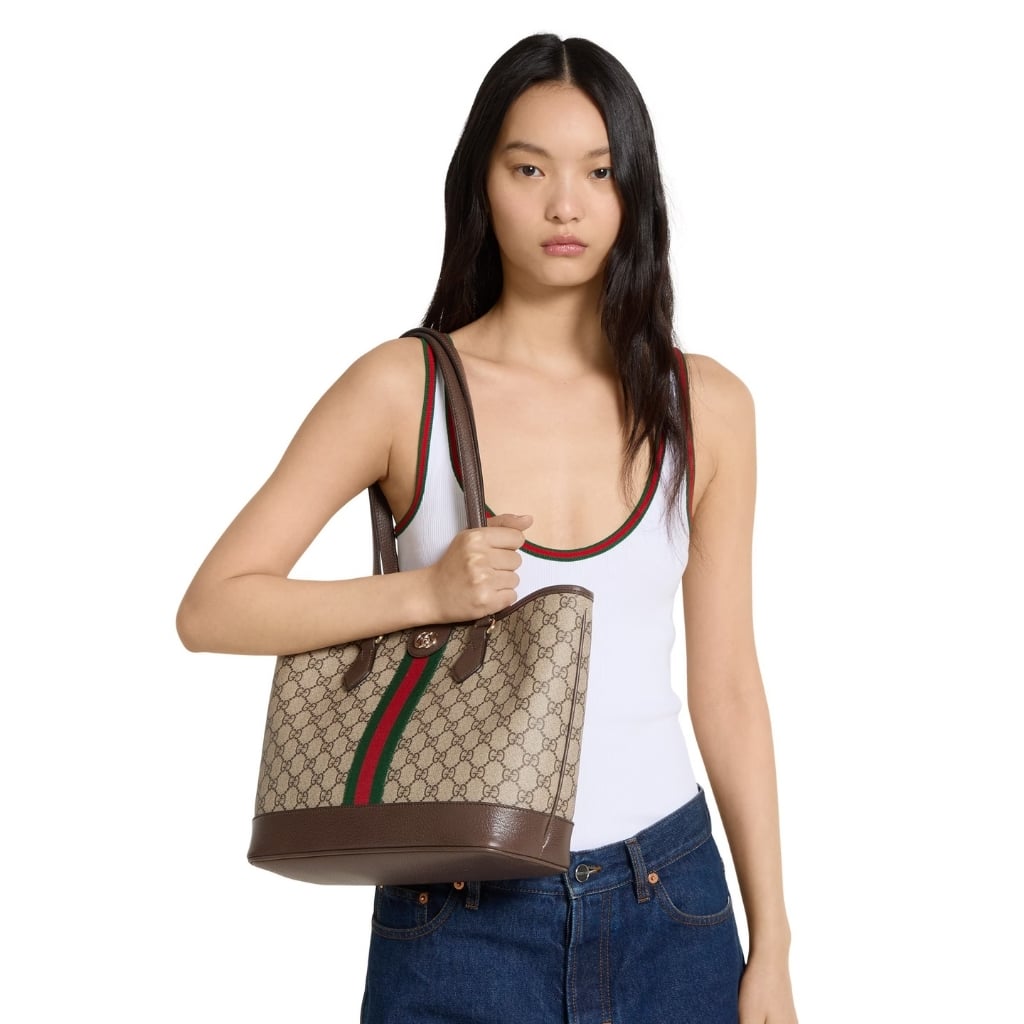 Gucci Ophidia Medium Tote Bag Beige And Brown GG Canvas 31Cm ‎836849 FAE0J 9867