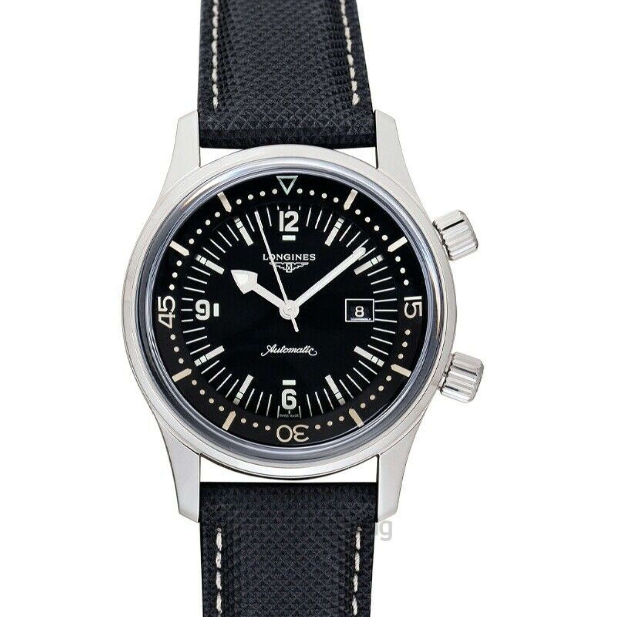 【Super Clone】Longines Women's L3.374.4.50.0 Legend Diver Black Leather Watch