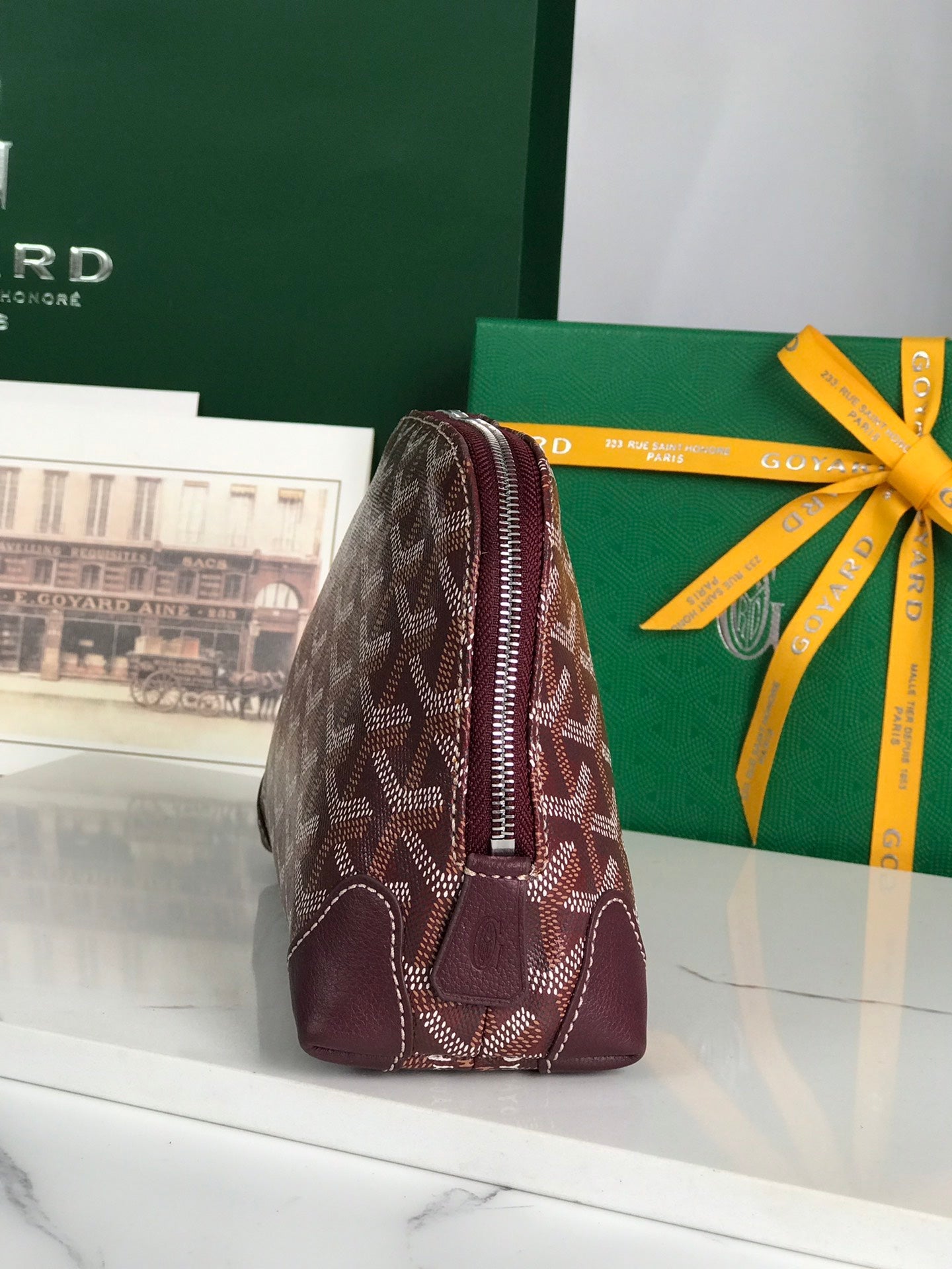 Goyard Vendôme Cosmetic Pouch 17 Cm Wine Red Goyardine Canvas And Calfskin Trim