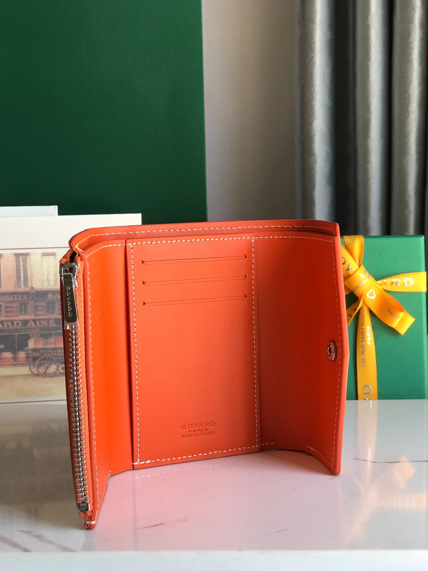 Goyard Saint-Gabriel Wallet 12 Cm Orange Calfskin And Goyardine Canvas 12cm
