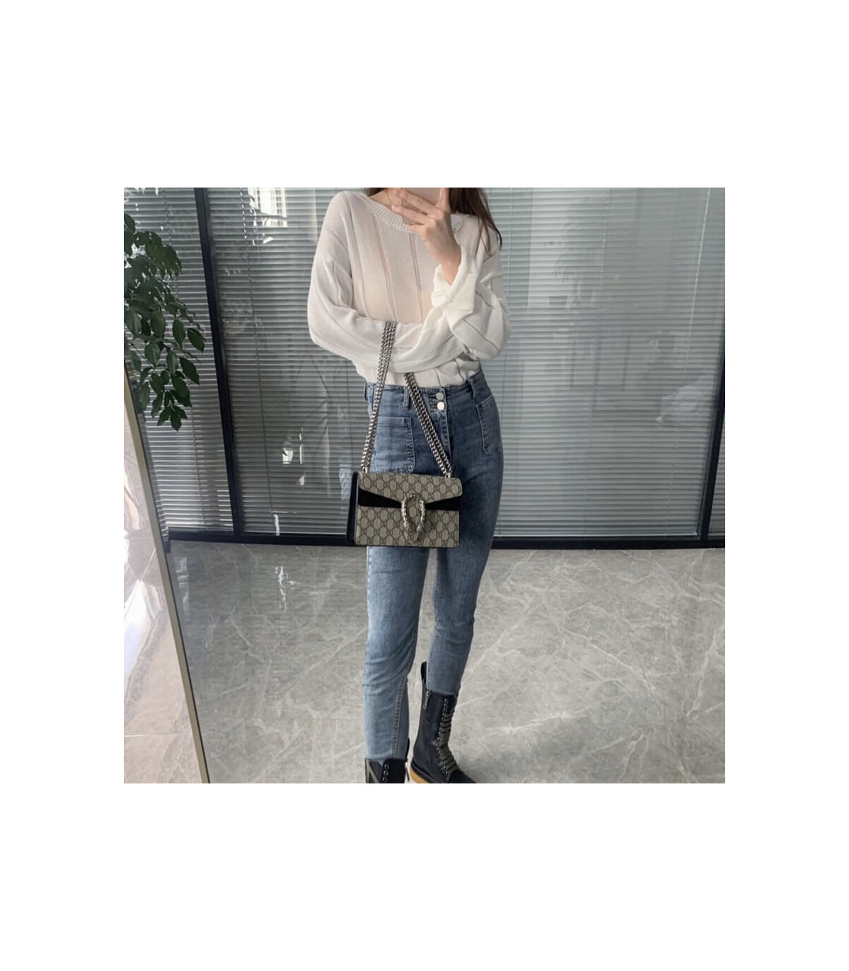 Gucci Dionysus Small Shoulder Bag in GG Supreme with Crystals Black 25cm