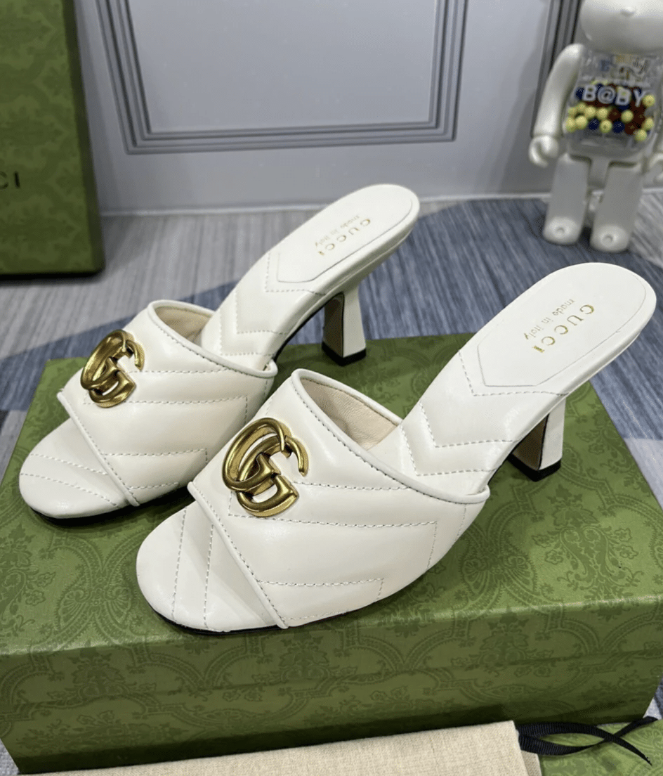 Gucci Marmont Double G Leather Mules White 674839 Bko00 1000