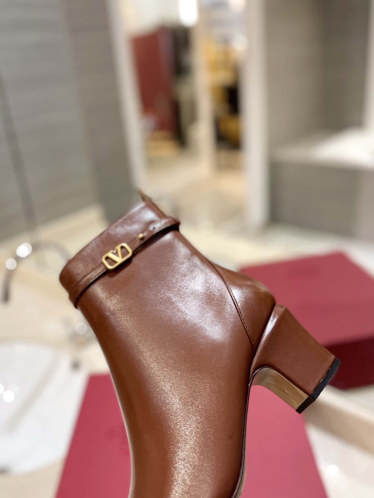 Valentino Garavani Tan Go Ankle Boot In Calfskin Leather Brown