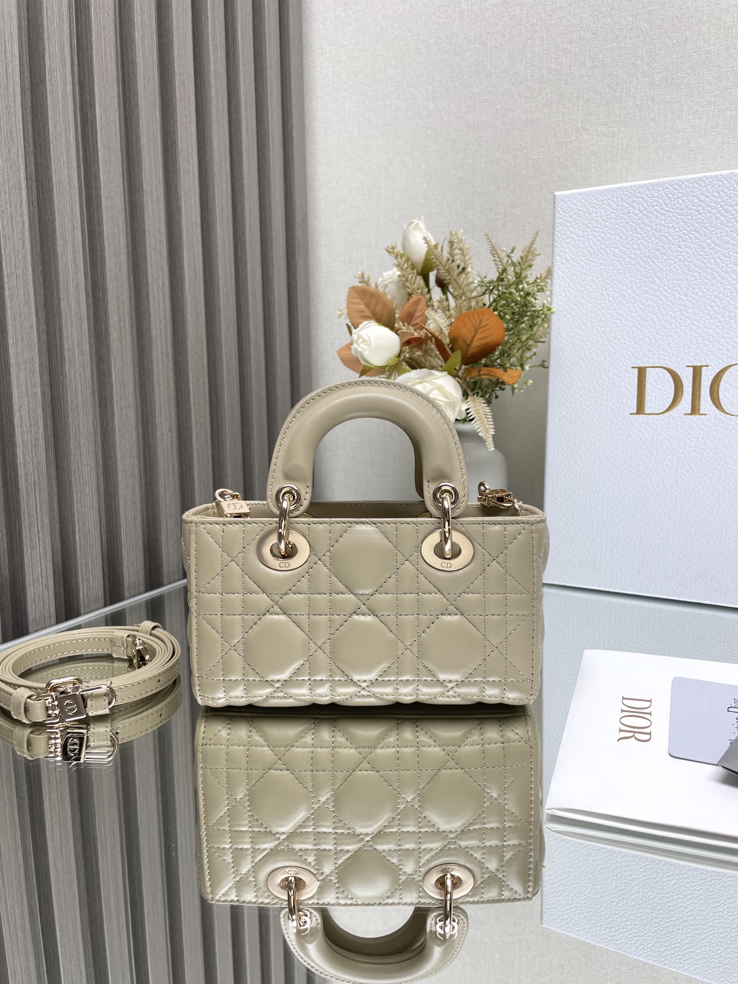 Lady D-Joy Mini Bag in Beige Calfskin