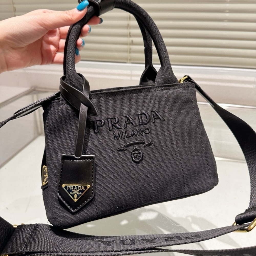 Prada Small Cotton Canvas Handbag Black 22Cm