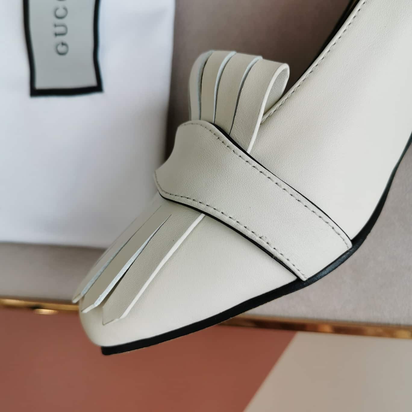 Gucci Wmns White Leather Mid-Heel Pump