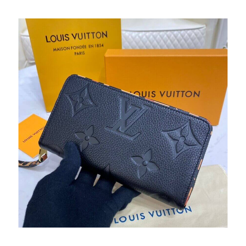 Louis Vuitton Monogram Empreinte Leather with Animal-Print Zippy Wallet Black