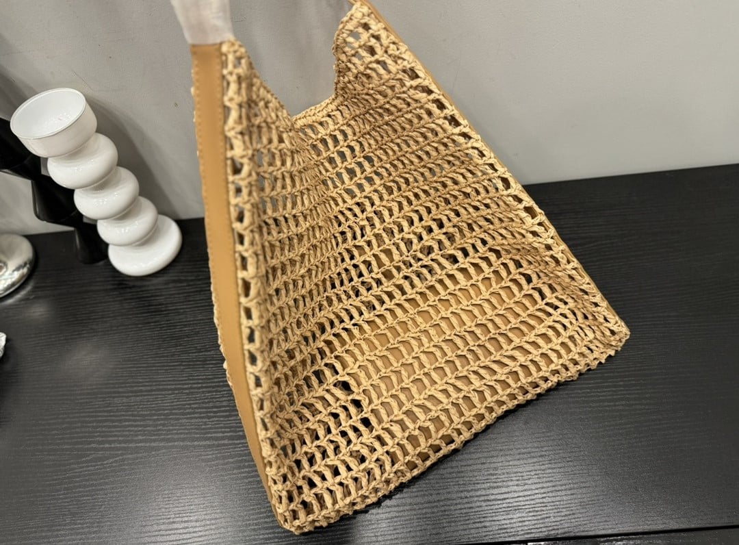 Saint Laurent Oxalis In Raffia Crochet And Leather Naturel 41Cm 773984Gaaeb9718