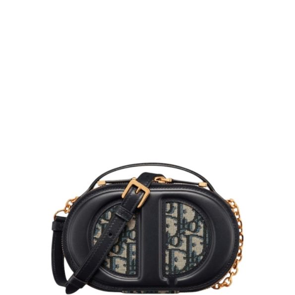 DIOR SIGNATURE OVAL CAMERA BAG BLUE DIOR OBLIQUE JACQUARD 18CM