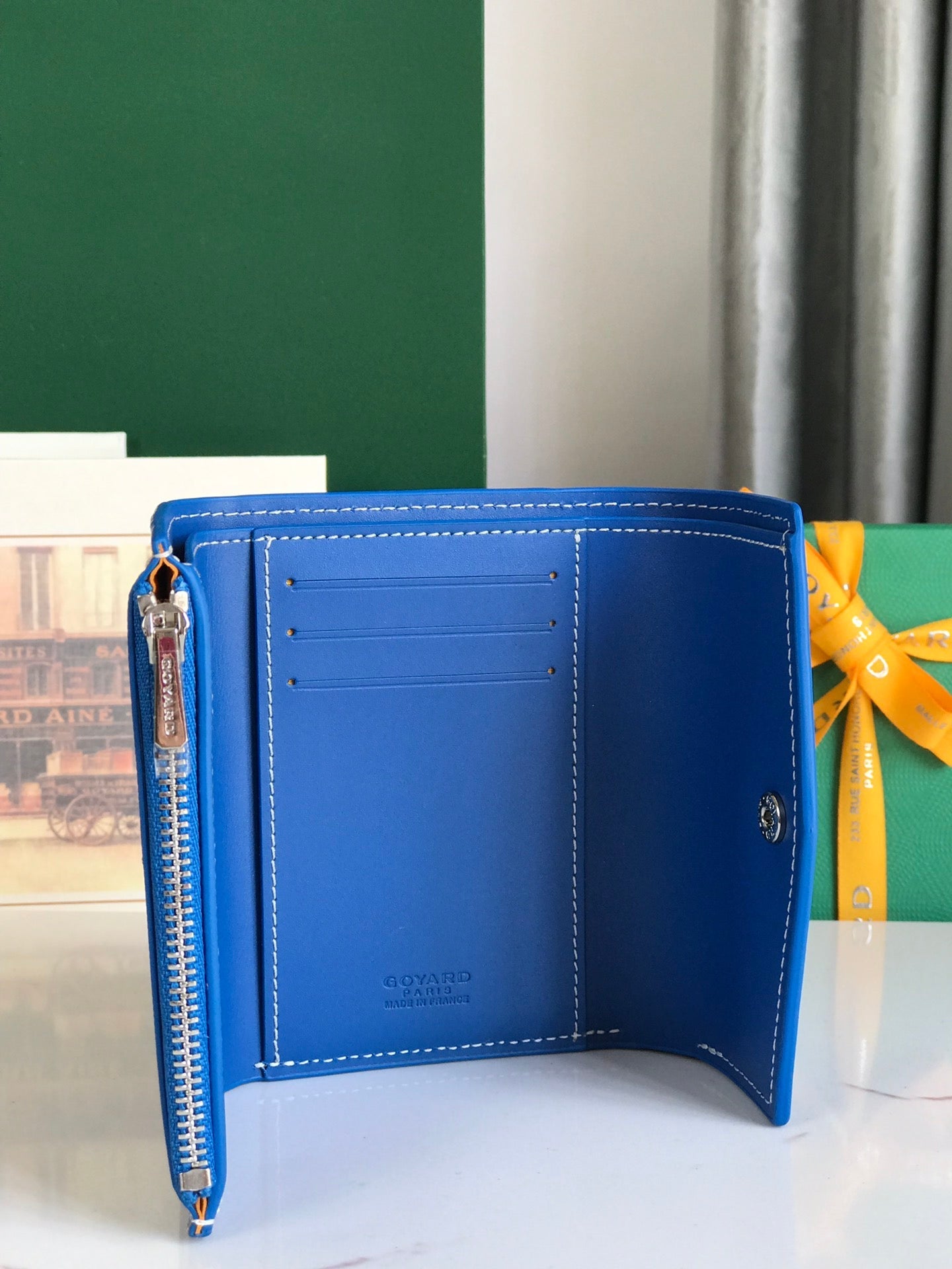 Goyard Saint-Gabriel Wallet 12 Cm Sapphire Blue Calfskin And Goyardine Canvas