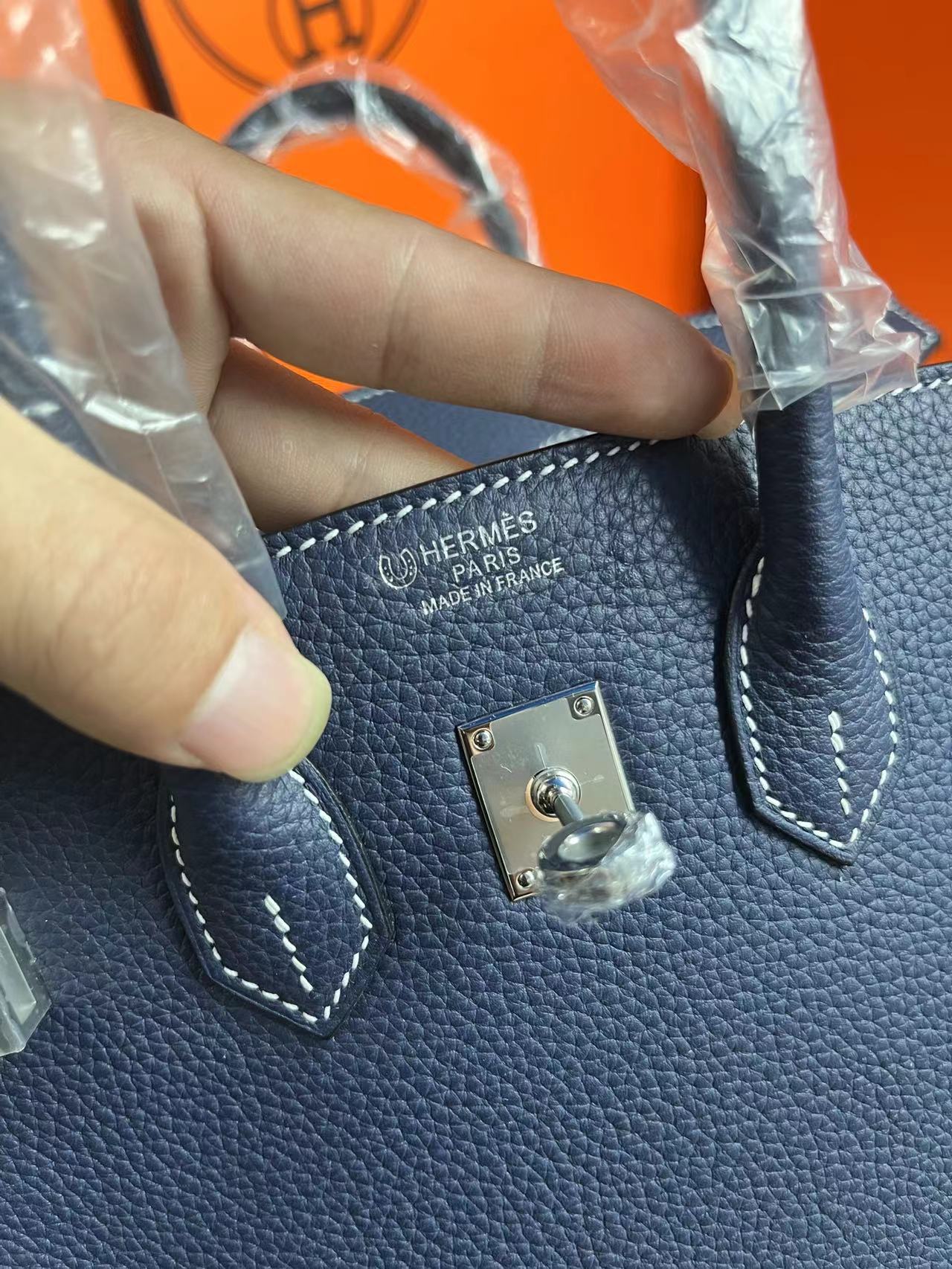 Hermes Birkin 25Cm Navy Blue Togo Leather Silver Hardware