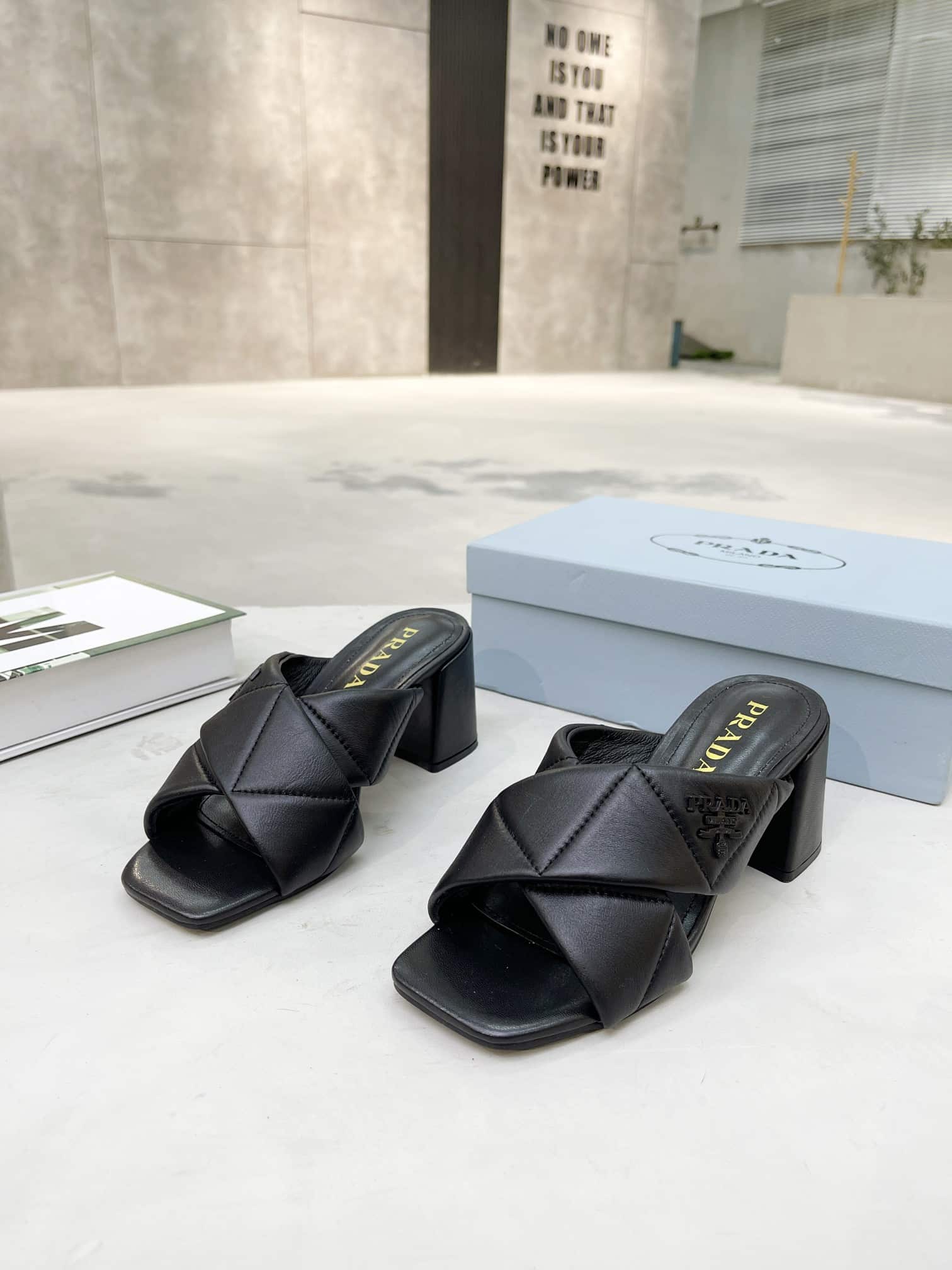 Prada Crossover Nappa Leather Sandals In Black