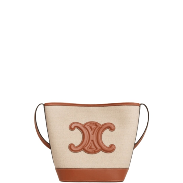 CELINE CUIR TRIOMPHE IN TEXTILE AND CALFSKIN NATURAL TAN BAG BUCKET