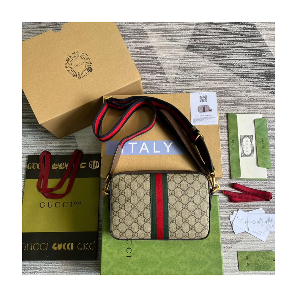 Gucci Ophidia GG Supreme Shoulder Bag Beige/Ebony 24cm/9.4in