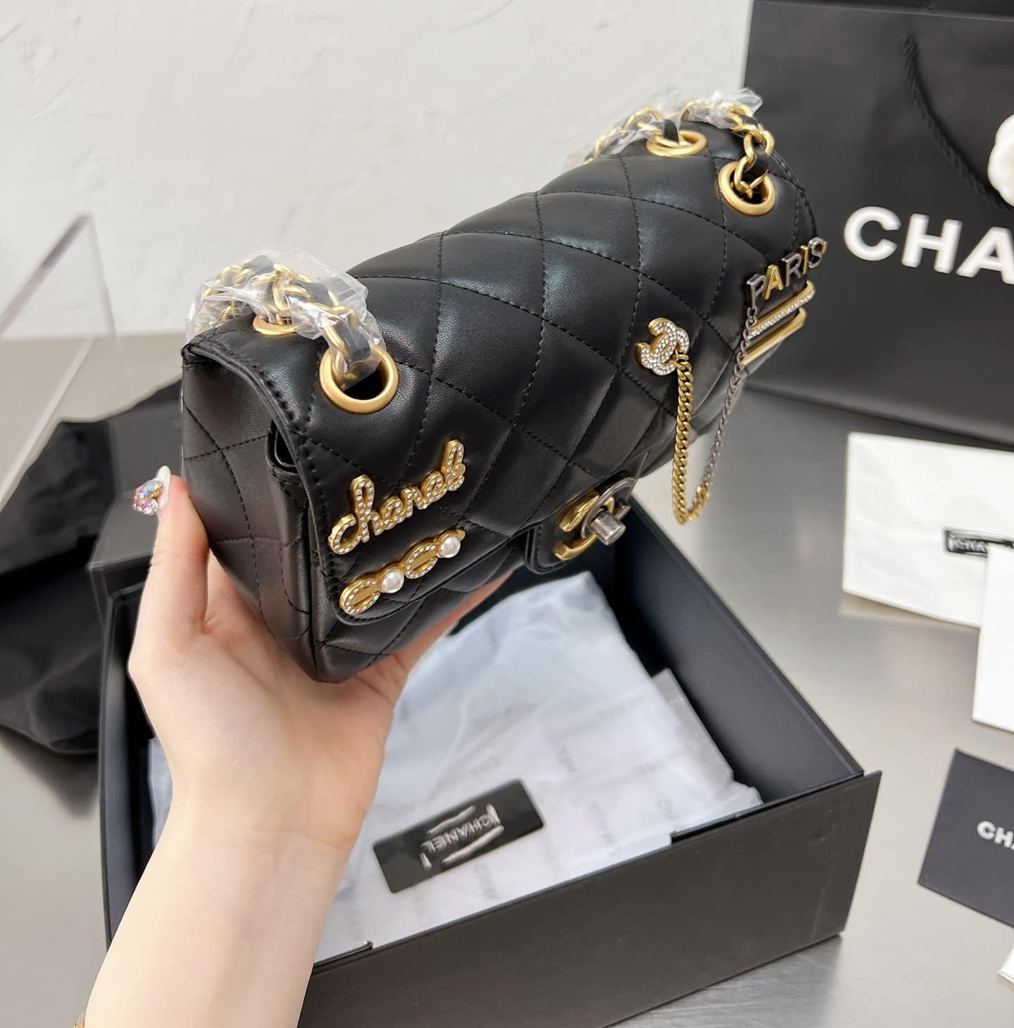 Chanel Quilted Mini Coco Clips Flap Gold And Ruthenium Hardware Black 20Cm