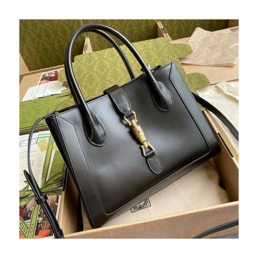 Gucci Jackie 1961 Medium Tote Bag in Black Leather 30cm