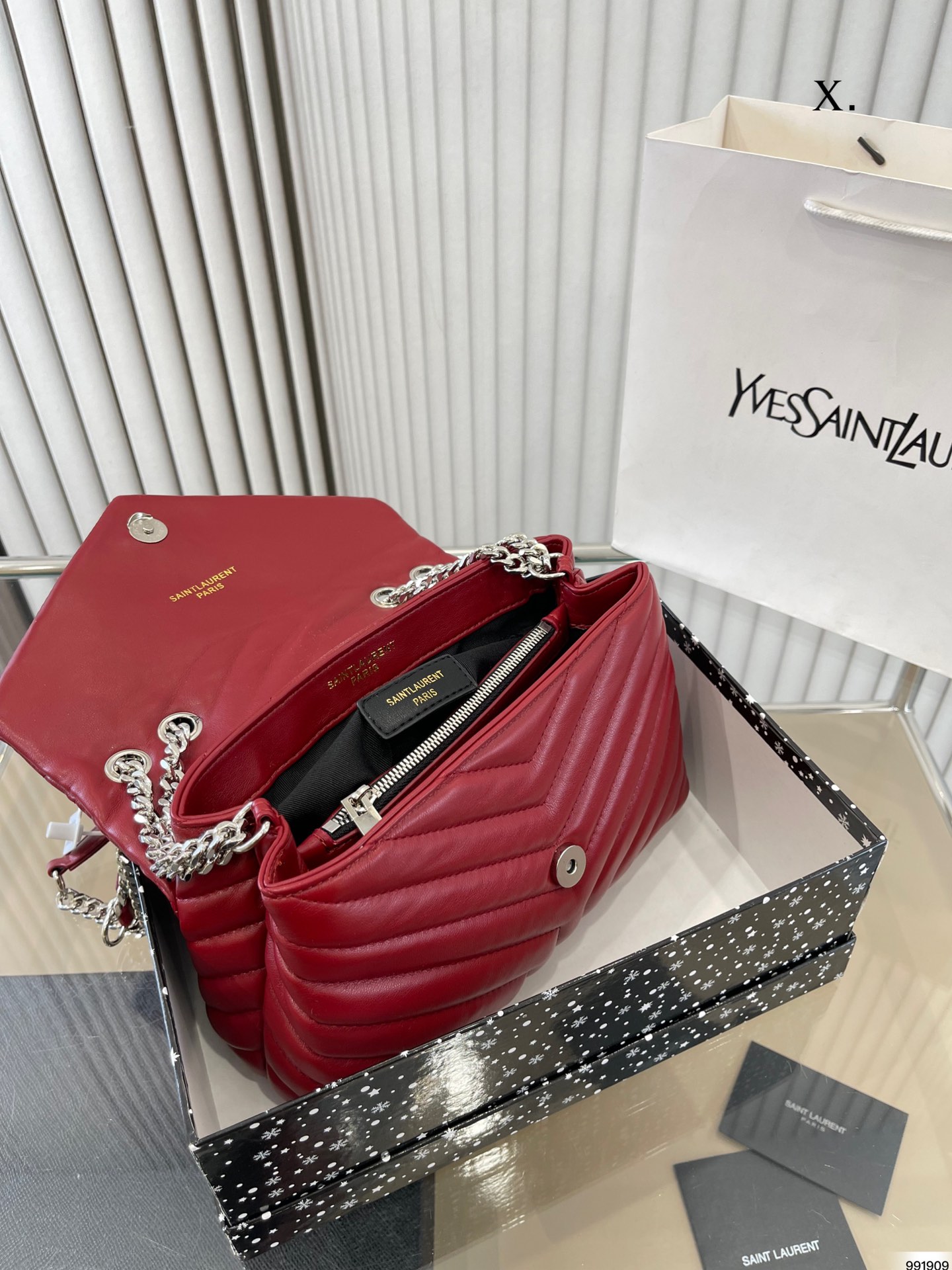 Saint Laurent Loulou Small Chain Bag In Quilted “Y” Leather Wine Red