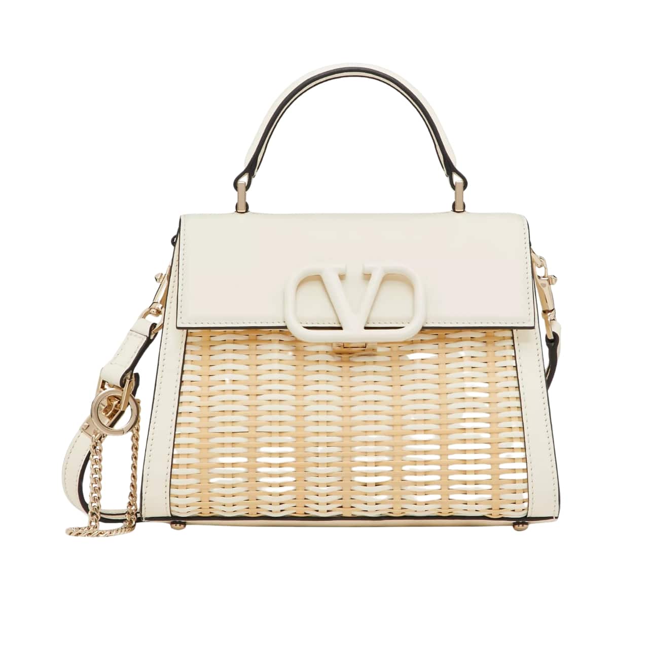 Valentino Garavani Small Vsling Wicker Handbag White 22Cm