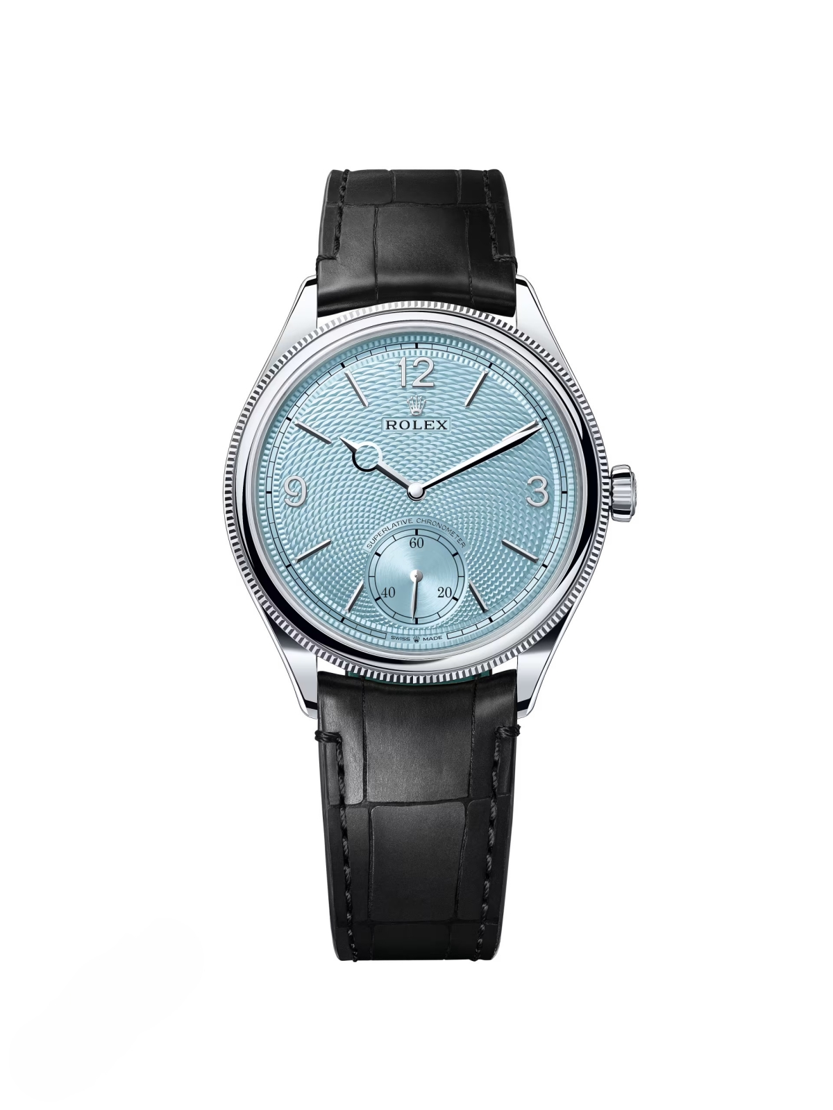 Rolex 1908 Platinum Ice Blue Dial Black Alligator Strap - 52506-0003