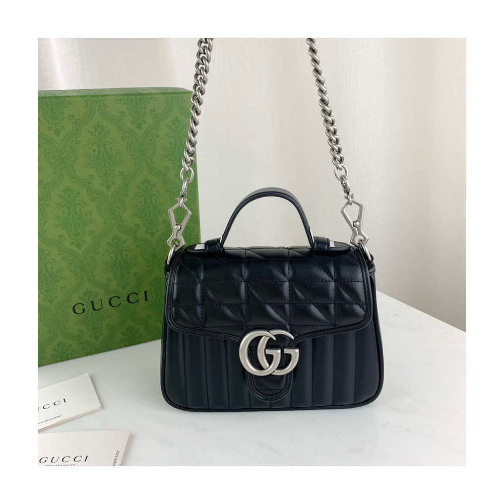 Gucci GG Marmont Black Matelasse Leather Mini Top Handle Bag
