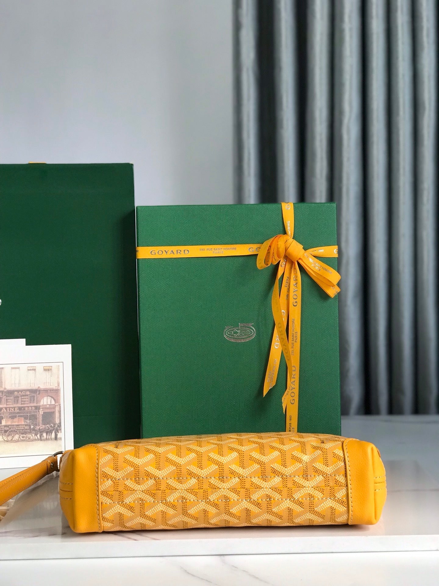 Goyard Conti Pouch 24 Cm Yellow Lambskin And Goyardine Canvas