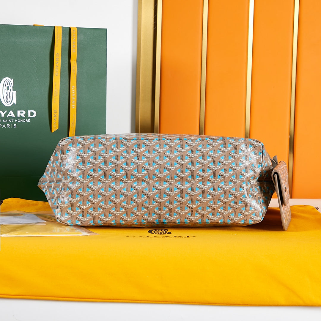 Goyard Saint Louis Pm 34Cm Brown Sky Blue Canvas Chevroches Calfskin
