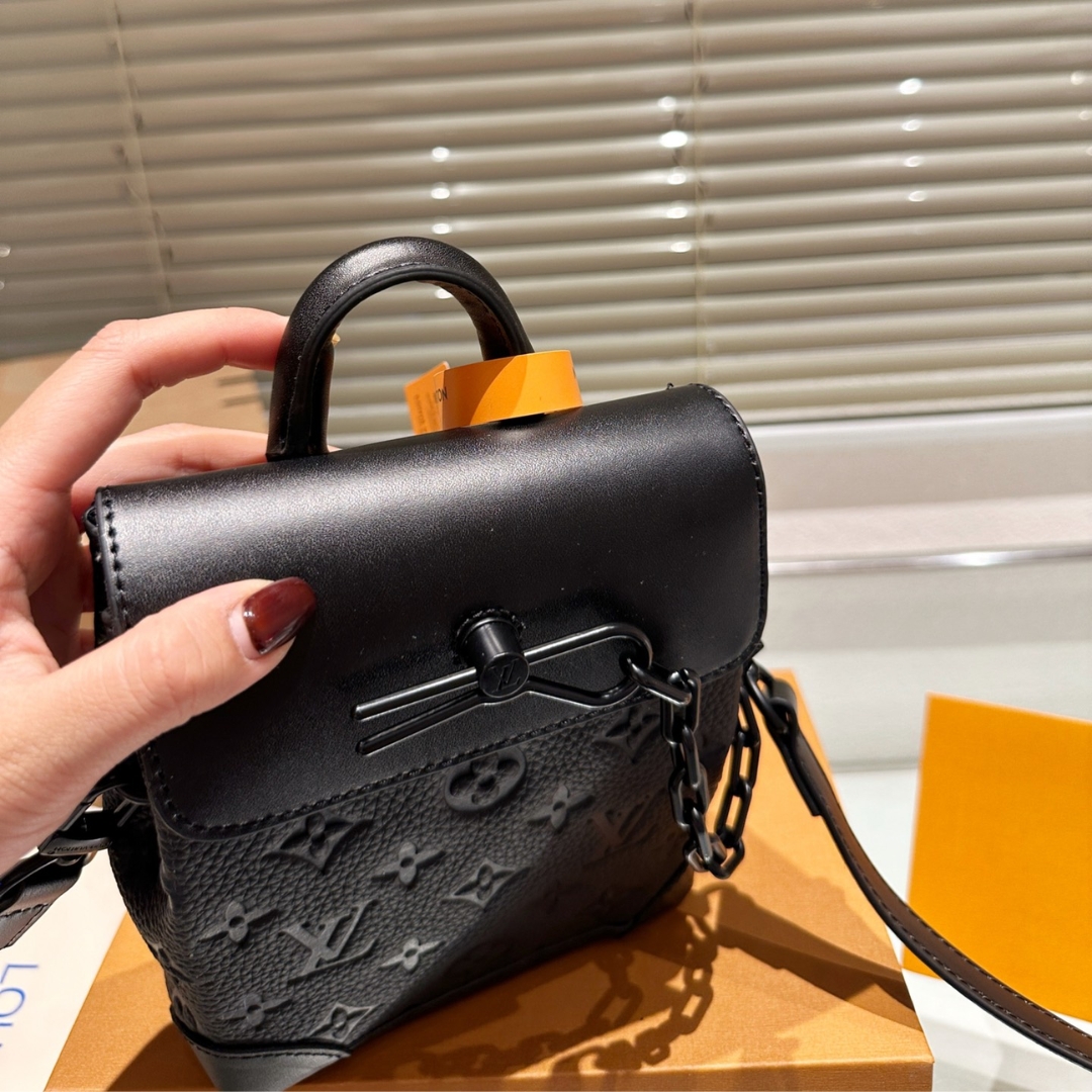Louis Vuitton Nano Steamer Bag Taurillon Cowhide Monogram Black 14Cm M82772