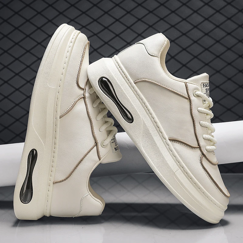 Casual Leather Shoes For Men Sport Sneakers Trendy All-match Wear-resistant Outdoor White Shoe Mans Footwear Lace-up Breathable