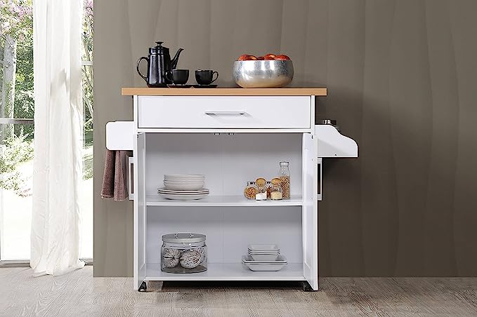 Beech worktop, kitchen island with spice rack, towel rack and drawers