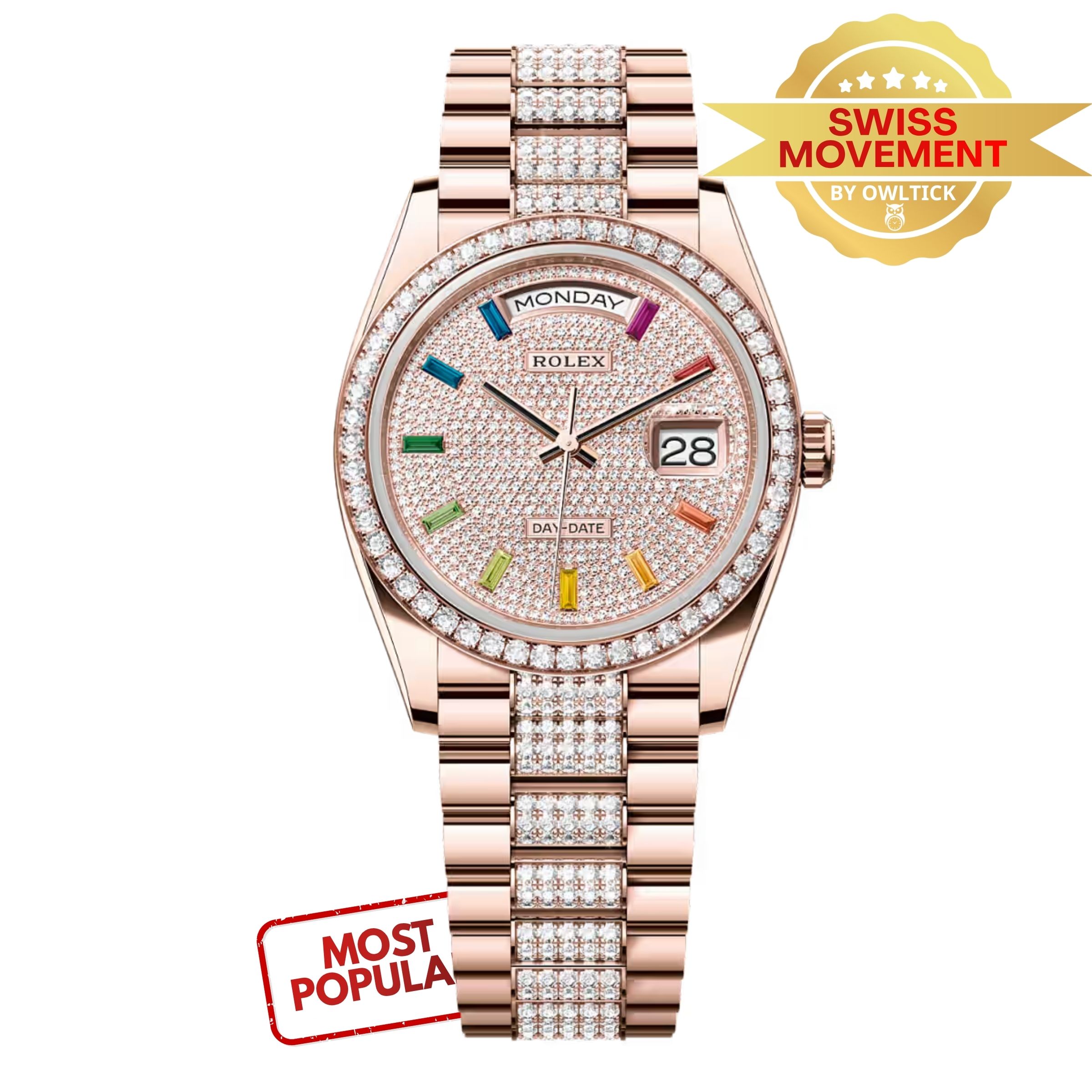[Superclone] Rolex Day-Date 36mm Diamond-Paved Dial President 128345RBR